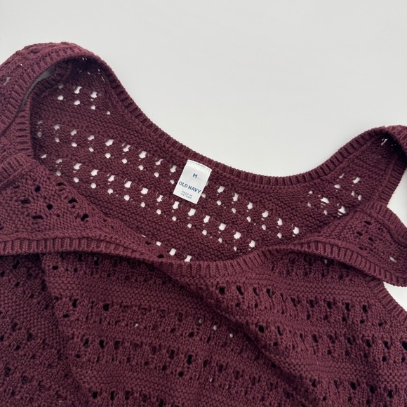 Old Navy Womens Crochet Sweater Tank Top Burgundy Maroon Pointelle Knit Size M - Picture 2 of 3